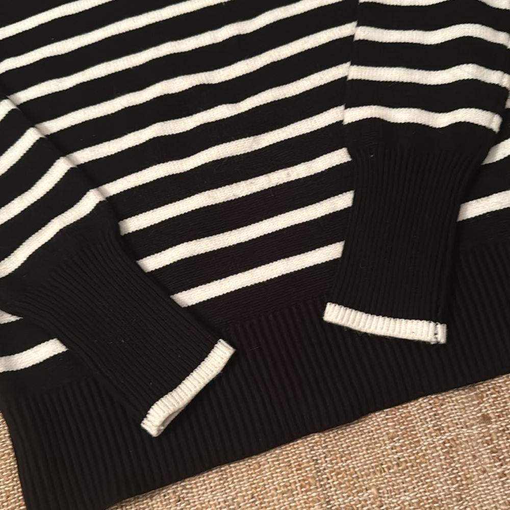 Black and White Striped Crew Neck Sweater Knit - Picture 2 of 6